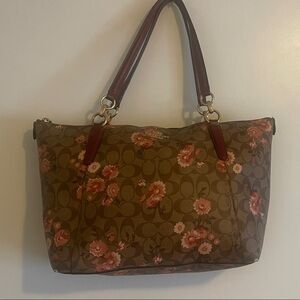 Coach Tan and Pink Floral Shoulder Bag